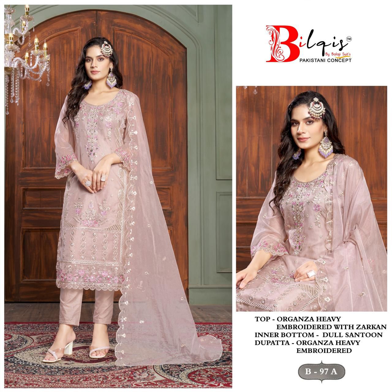 Bilqis B 97 A to D Organza Pakistani Suits Wholesale Shop in Surat
